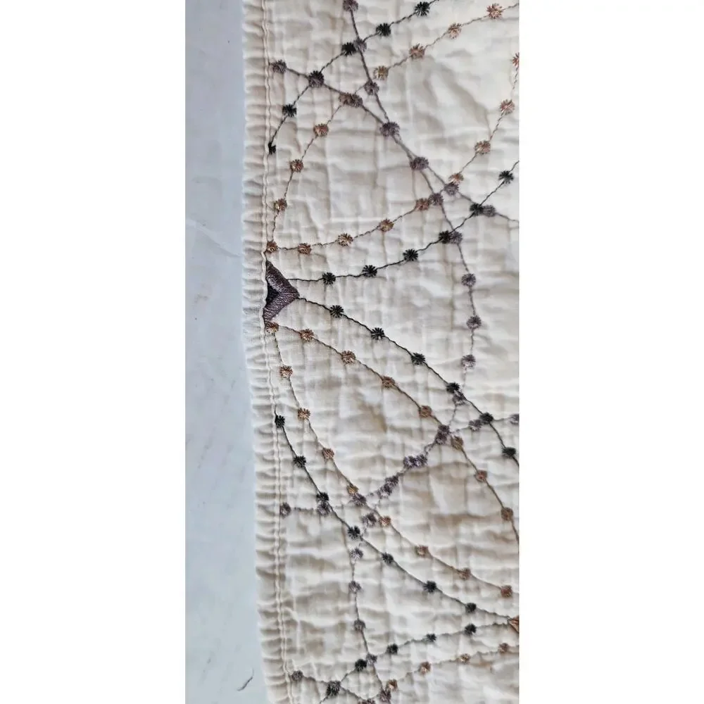 VNTG 90S Cream Ivory Quilted Bedspread 75x79 Full/Twin Geometrical Cottagecore